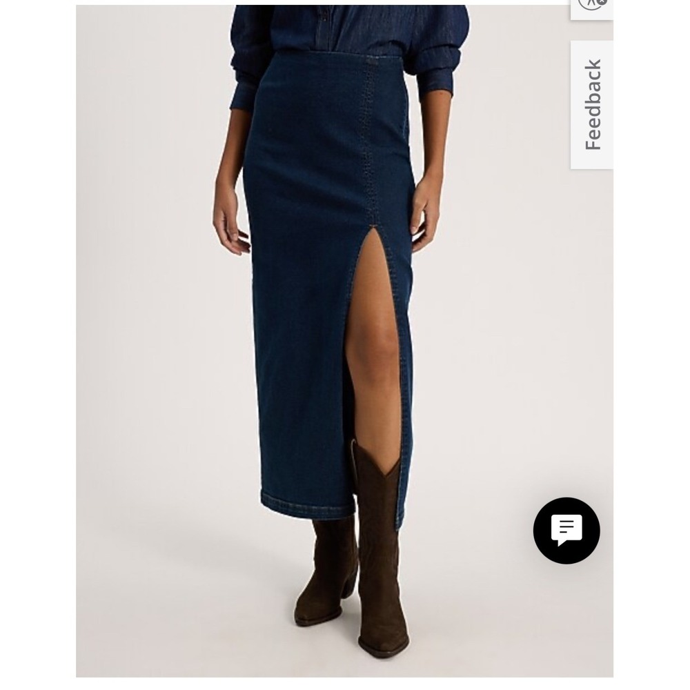 Express Hyper Sculpt Denim Maxi Skirt Dark Wash Side Slit Mid Rise Size 8